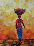 Gambian Fruitseller, collage, 73x65cm
