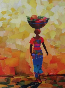 Gambian Fruitseller, collage, 73x65cm