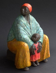 Grandmother and child, painted ceramic